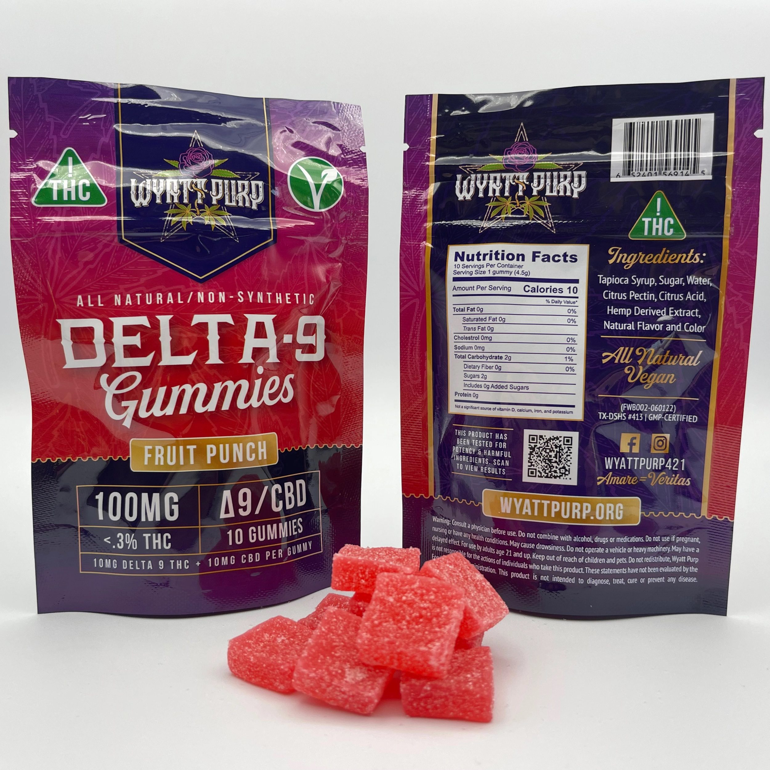 Kush Dispensary Cannabis Hemp Gummies 100mg 10 Count With 10mg D9 And 10mg CBD Each Fruit Punch