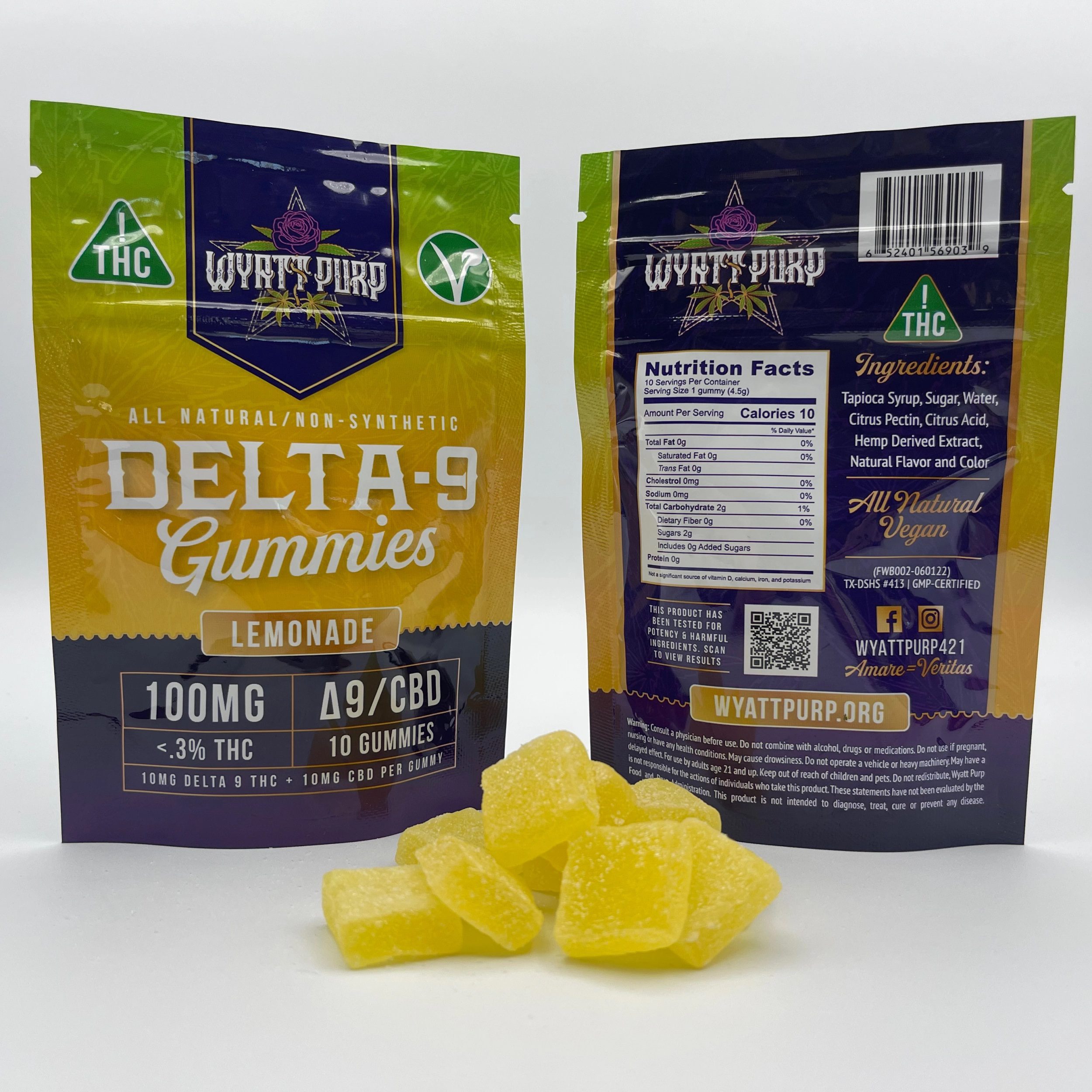Kush Dispensary Cannabis Hemp Gummies 100mg 10 Count With 10mg D9 And 10mg CBD Each Lemonade